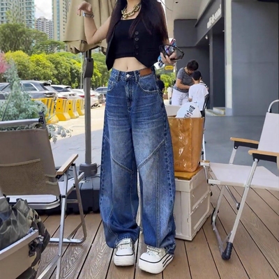 今年流行的弯刀牛仔裤女2025新款秋冬复古镰刀裤显瘦设计感阔腿裤