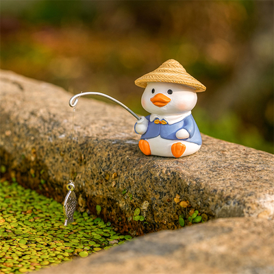 鱼缸造景可爱动物钓鱼摆件创意造景微景观装饰假山流水鱼池治愈系