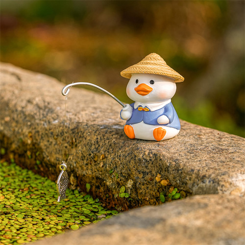 鱼缸造景可爱动物钓鱼摆件创意造景微景观装饰假山流水鱼池治愈系