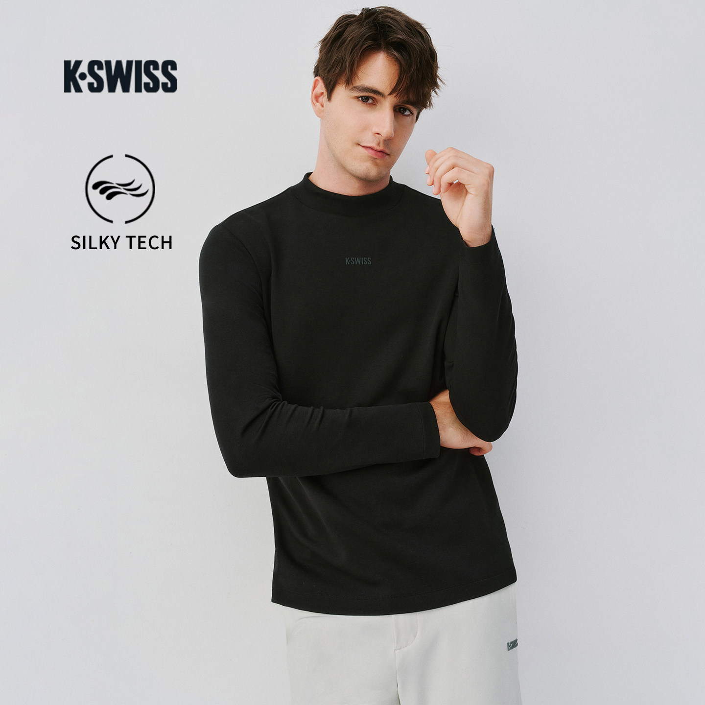 KSWISS盖世威T恤男 冬季新款舒适百搭经典休闲长袖上衣1012076