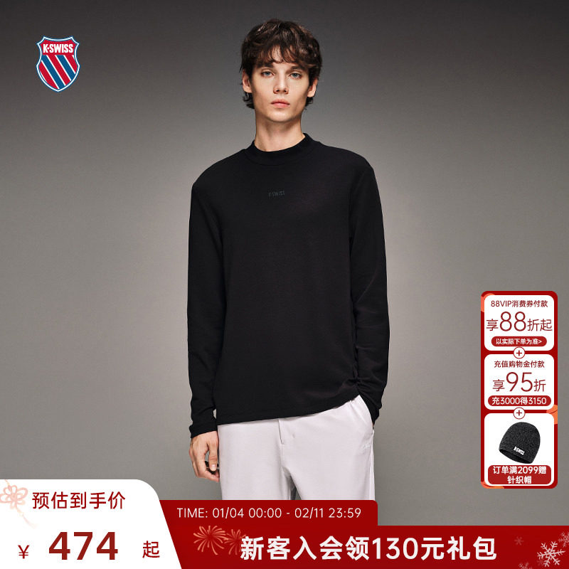 KSWISS盖世威T恤男 冬季时尚百搭简约潮流运动长袖T恤1010856,运动服/休闲服装,运动T恤,淘宝优惠券,粉丝福利购,淘宝优惠卷