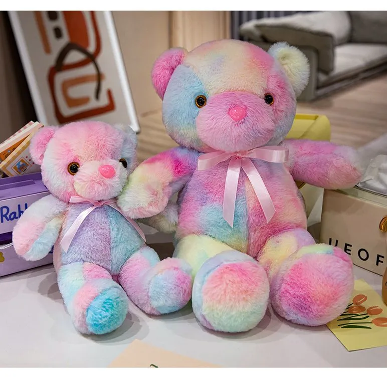 热销七彩发光彩虹玩偶泰迪熊毛绒玩具儿童情人节生日礼物陪睡公仔