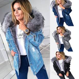 Women winter big size denim jacket ladies warmth coat 厚外套