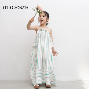 Cello 条纹挂脖串珠连衣裙母女 Sonata六一亲子系列