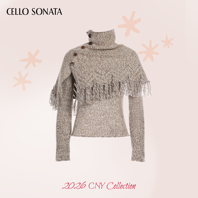 【新款】Cello Sonata 马年限定 杂纱羊驼毛披肩斗篷两件套毛衣
