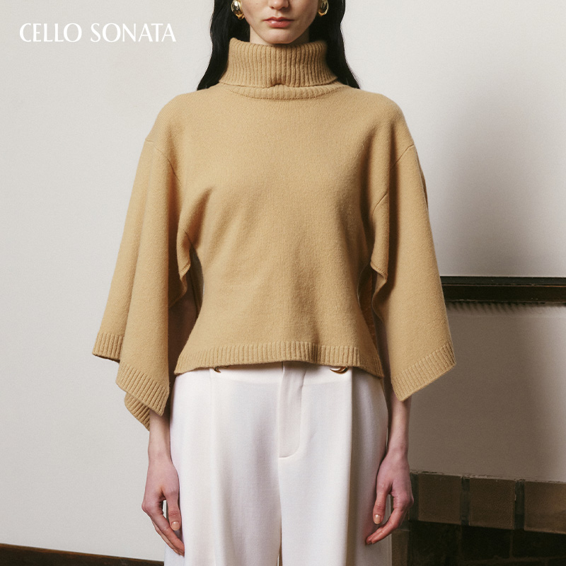 cellosonata针织高领斗篷上衣