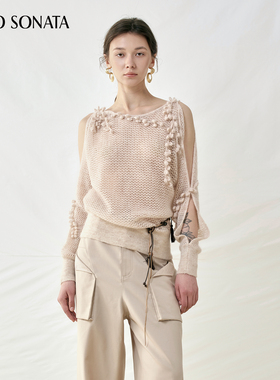 【新款】Cello Sonata 25秋 镂空露肩设计感马海毛钩花针织毛衣女