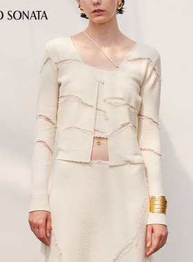 Cello Sonata春夏新品 白色不规则镂空针织开衫