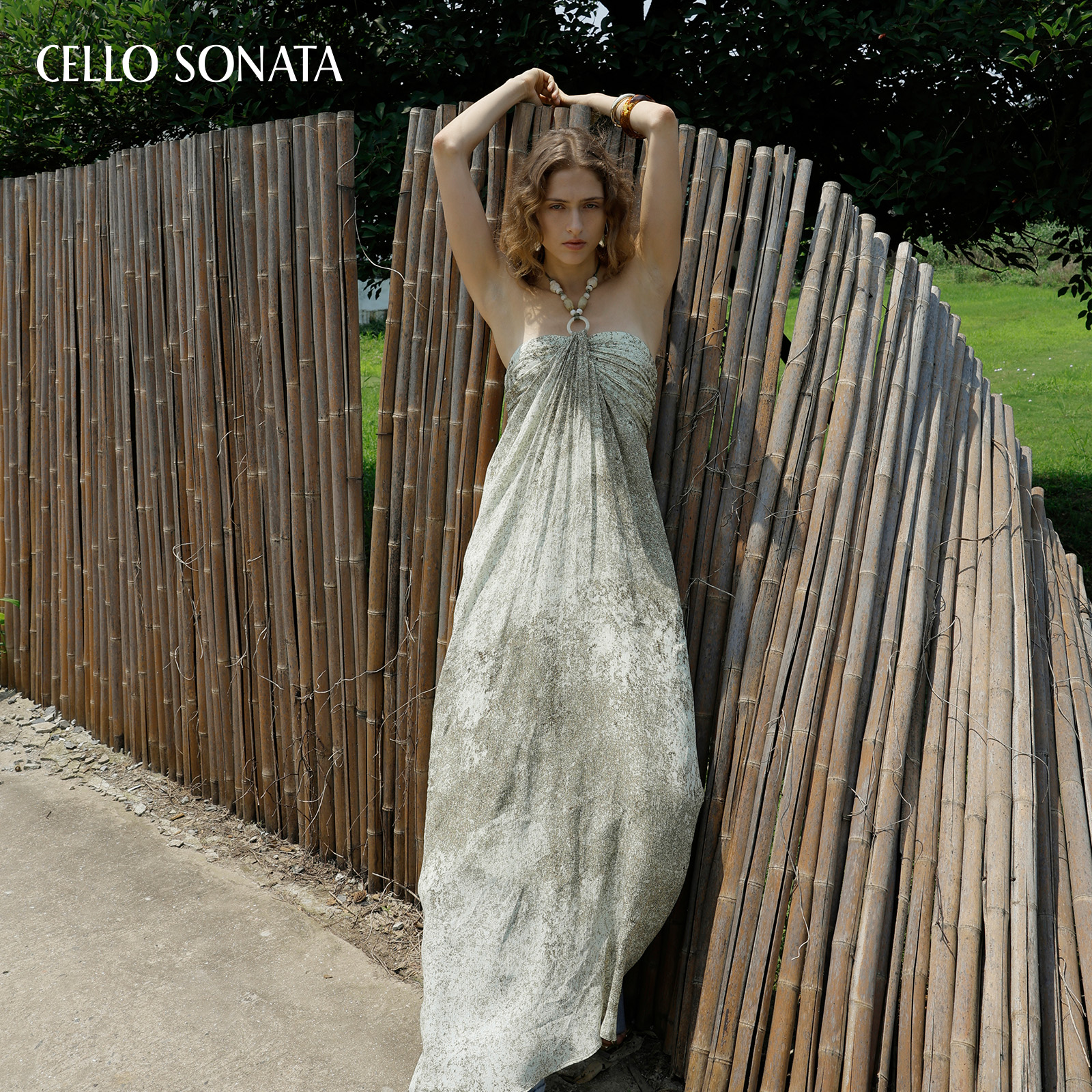 CelloSonata原创印花绿色连衣裙