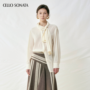 新款 设计感通勤衬衫 Cello 25秋 米白色不对称飘带上衣 Sonata