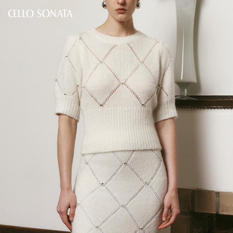 cellosonata订钻镂空短袖上衣