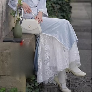 旗袍内搭衬裙百褶半身裙秋冬叠穿复古打底蕾丝纯色大摆半身裙长裙