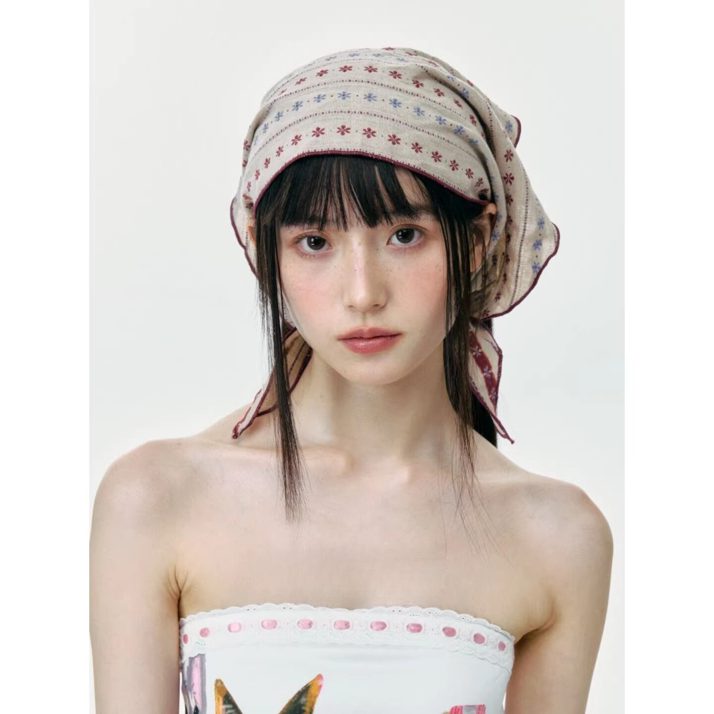 印花碎花三角巾头巾帽子女夏韩版日系复古春秋小领巾护颈丝巾头饰