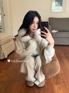 新款 配可拆卸毛领 韩系chic潮百搭针织外套 套装 休闲裤 2025冬季