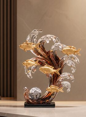 年年有鱼艺术品摆件旺宅商务好物轻奢树脂客厅餐厅仿水晶琉璃装饰