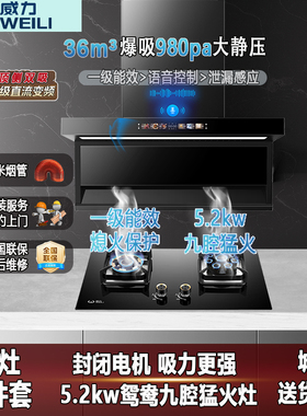 威力大吸力抽油烟机燃气灶套装一级能效新款顶测双吸语音智能控制