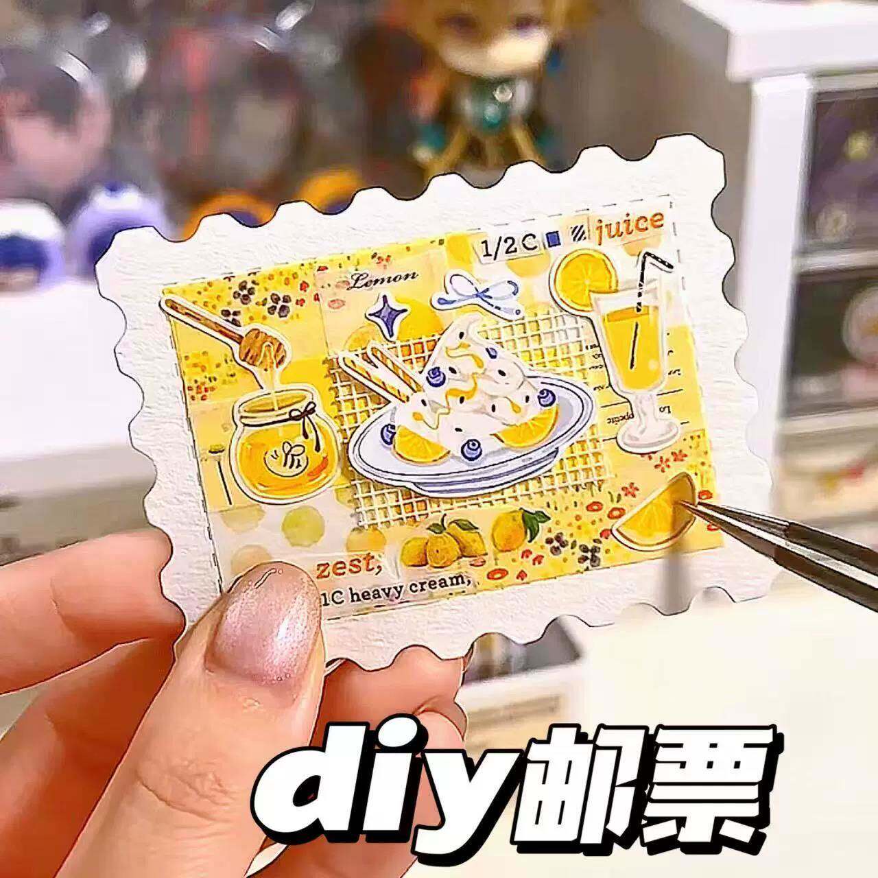 diy空白邮票水彩纸票根手账咕卡贴纸邮票手账画纸明信片卡片书签