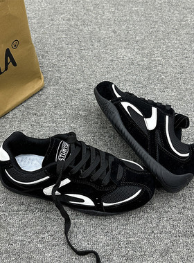 经典网面透气黑色赛车鞋男2025新款夏季情侣同款学生休闲德训鞋女