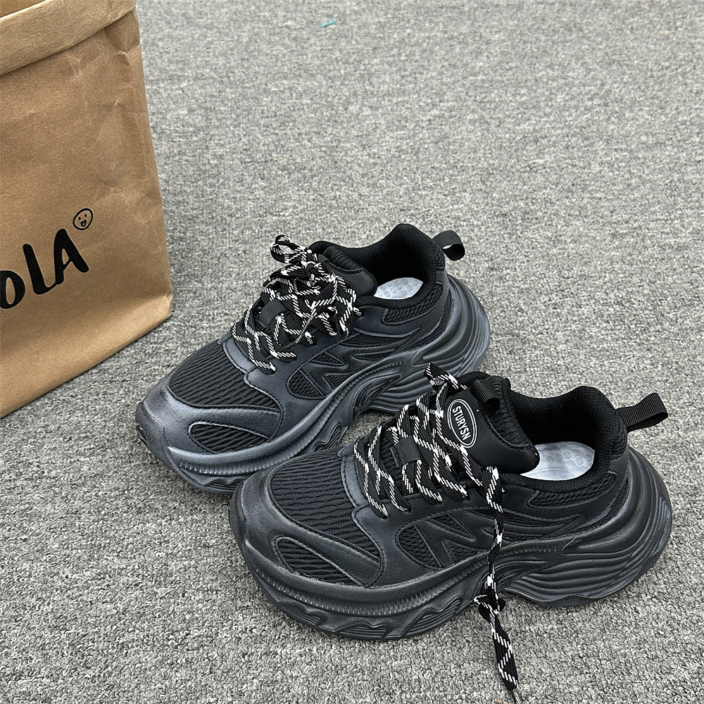 港风休闲厚底黑色做旧增高老爹鞋