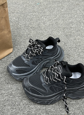 港风休闲厚底黑色做旧增高老爹鞋男ins2025新款网面情侣款运动鞋