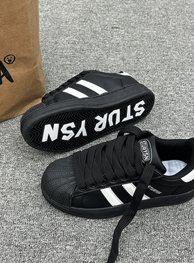 韩版复古黑色贝壳头板鞋女ins2025夏季新款学生小白鞋百搭休闲鞋