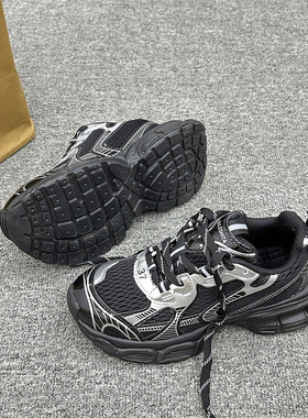 黑色经典百搭网面透气厚底老爹鞋男2025新款学生情侣休闲运动鞋女