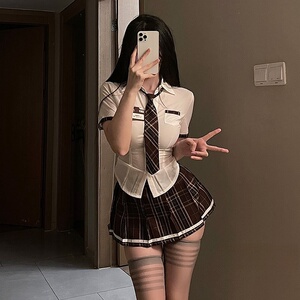 睡裙夏季女款2024新款私房纯欲jk校园短袖百褶裙诱惑套装衣服