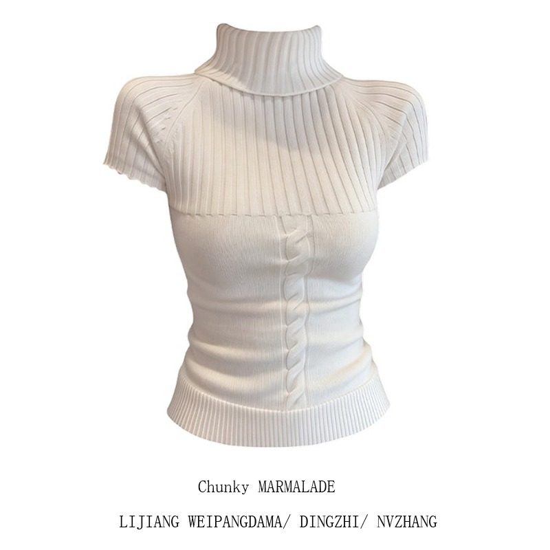 大码韩系设计感扭花高领短袖毛衣女2026新款修身显瘦内搭打底上衣,女装/女士精品,大码内搭,淘宝优惠券,粉丝福利购,淘宝优惠卷