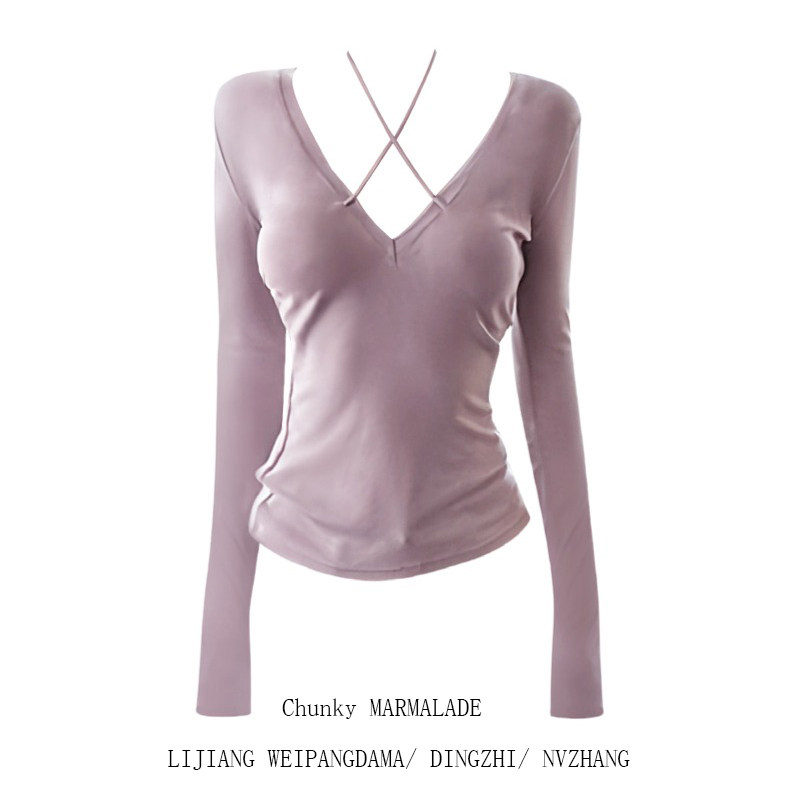 大码辣妹纯欲V领挂脖系带长袖打底衫女2026新款显瘦修身内搭上衣,女装/女士精品,大码内搭,淘宝优惠券,粉丝福利购,淘宝优惠卷