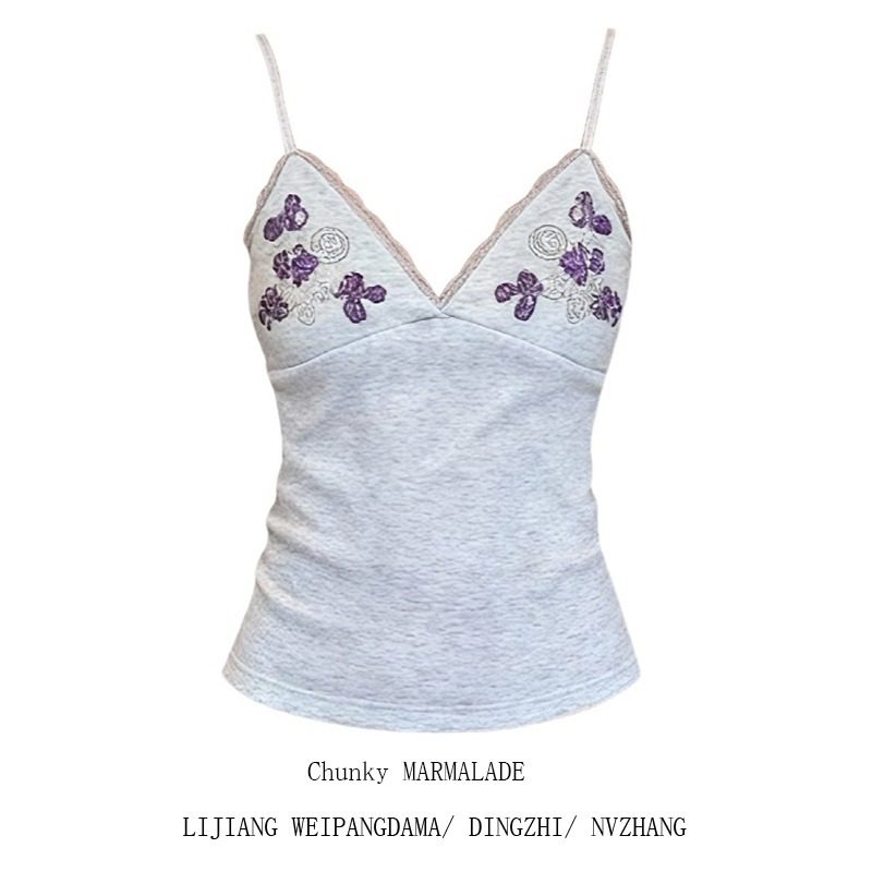 大码辣妹V领拼接蕾丝边吊带背心女2026新款撞色刺绣修身百搭上衣,女装/女士精品,大码内搭,淘宝优惠券,粉丝福利购,淘宝优惠卷