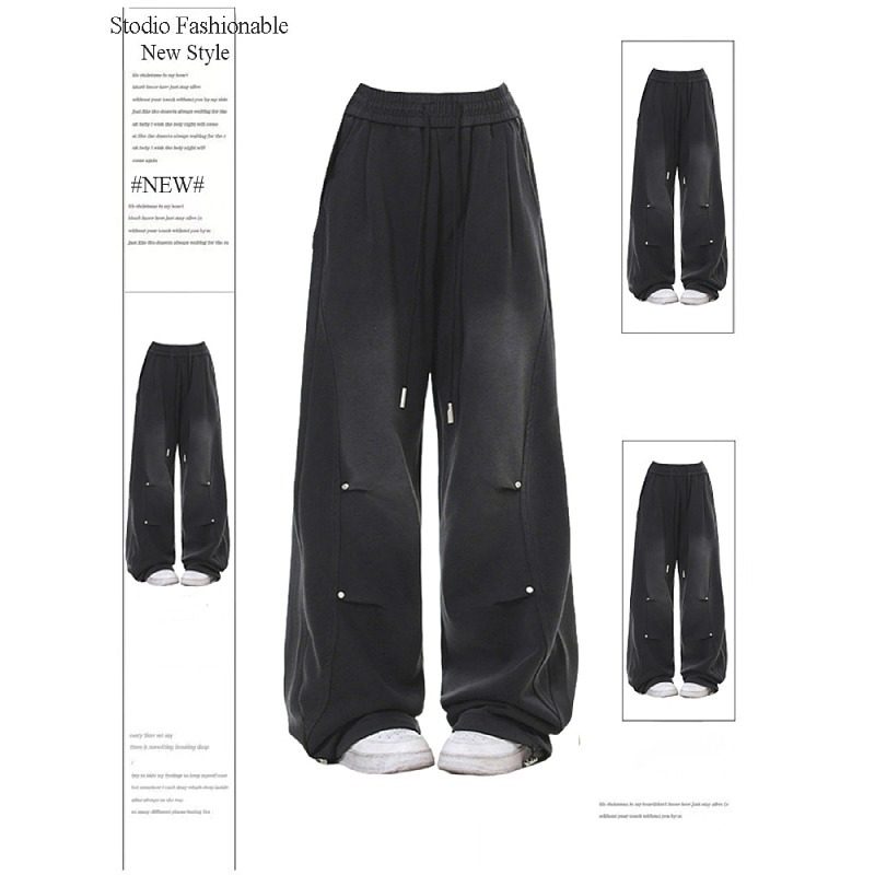 大码美式复古黑色休闲阔腿裤女秋冬新款宽松垂感显瘦直筒长裤子潮,女装/女士精品,大码裤装,淘宝优惠券,粉丝福利购,淘宝优惠卷