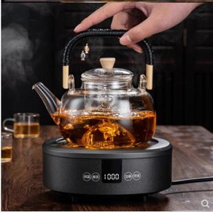 电陶把炉蒸煮两用茶壶竹提梁壶家用玻璃壶锤纹壶煮硼茶器绑绳竹提