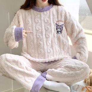 睡女法兰绒IJR套头美甜可服爱卡通绣花加厚珊衣瑚绒家居可 秋冬季