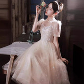 香槟色礼服女2026年新款 宴会气质感订婚连衣裙生日小个子晚礼服