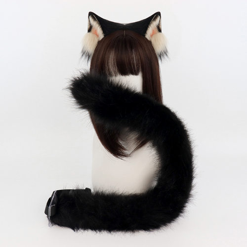 仿真暹罗耳朵黑猫兽耳发箍毛绒兽尾小猫套装cosplay道具漫展配饰
