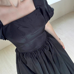 晚礼服黑色赫本风短款塔夫绸一字肩泡泡袖显瘦生日宴会气质轻婚纱