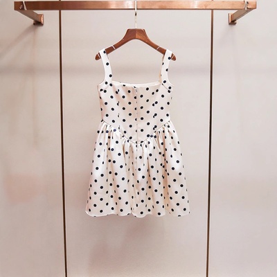 SP家夏季新款法式千金公主小礼服A字收腰蓬蓬吊带波点短款连衣裙