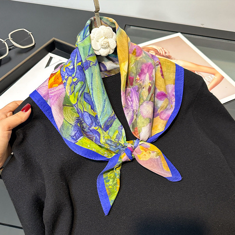 出口韩国2025秋冬新款复古油画风小方巾四季通用领巾