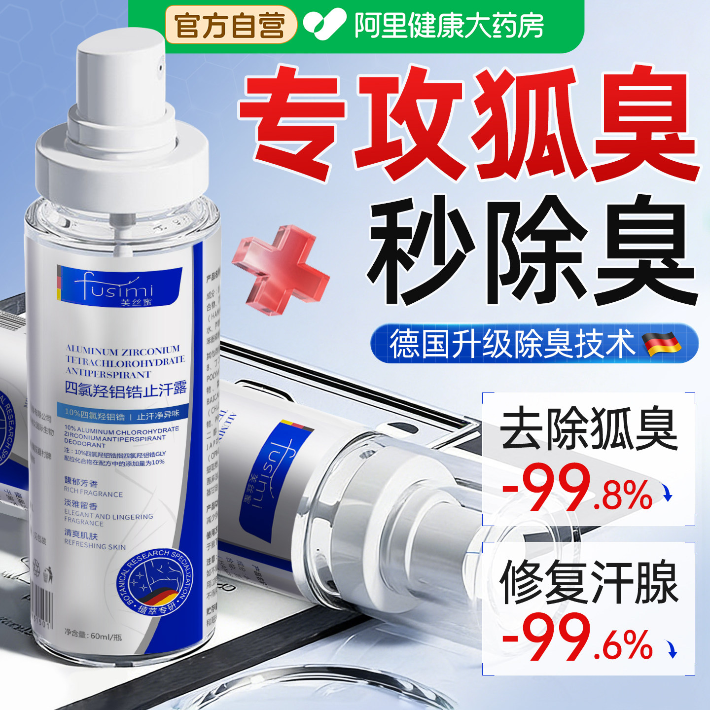 德国四氯羟铝锆止汗露腋下去狐臭喷雾除臭异味净味香体露官方正品