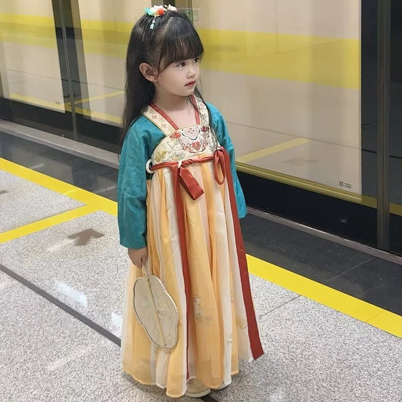 春秋款汉服女童古风连衣裙超仙古风儒裙小女孩长袖女宝小童演出服
