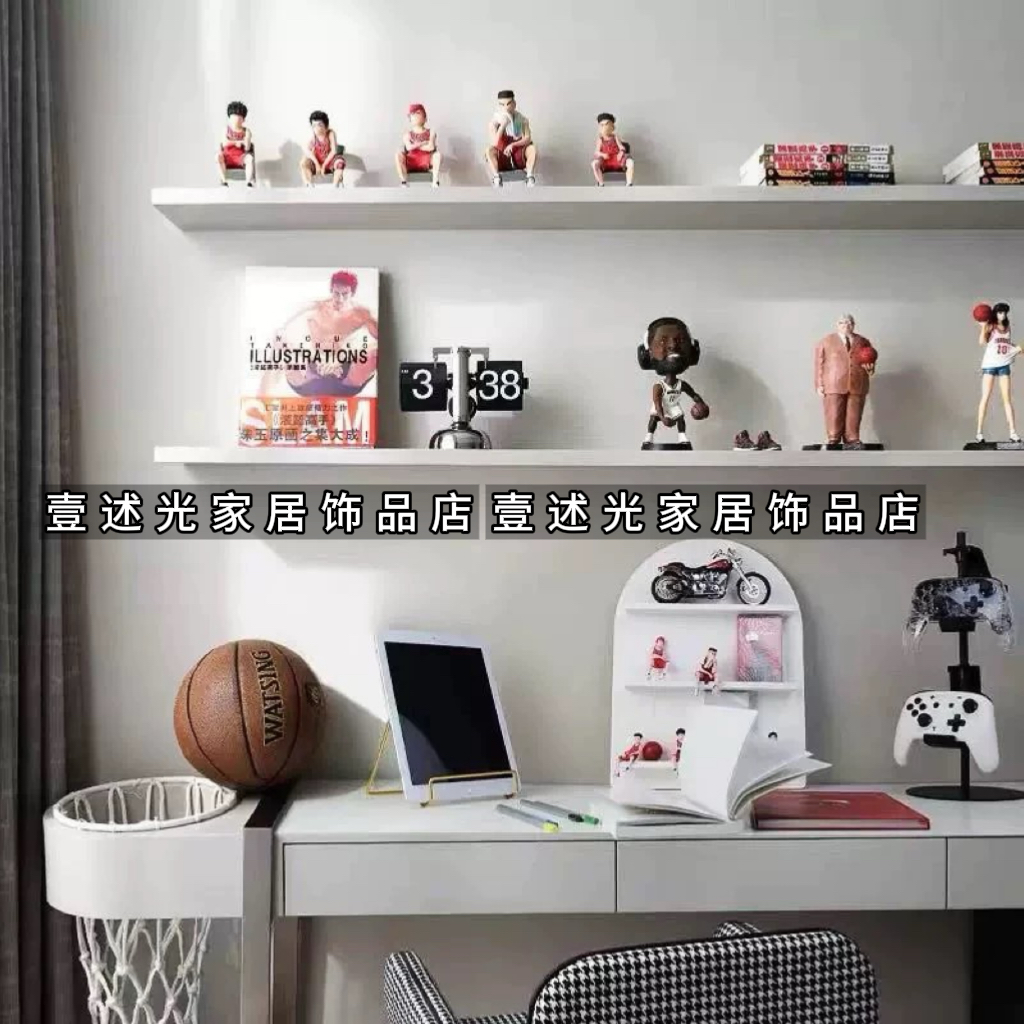 现代创意样板间男孩房书桌书架装饰灌篮高手摆件球星手办软装饰品