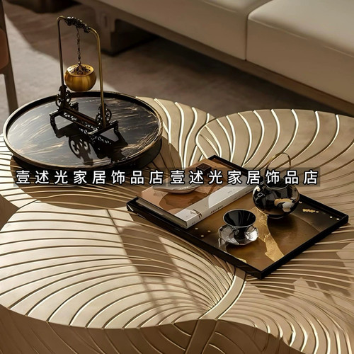 新中式金箔茶具托盘客厅摆件