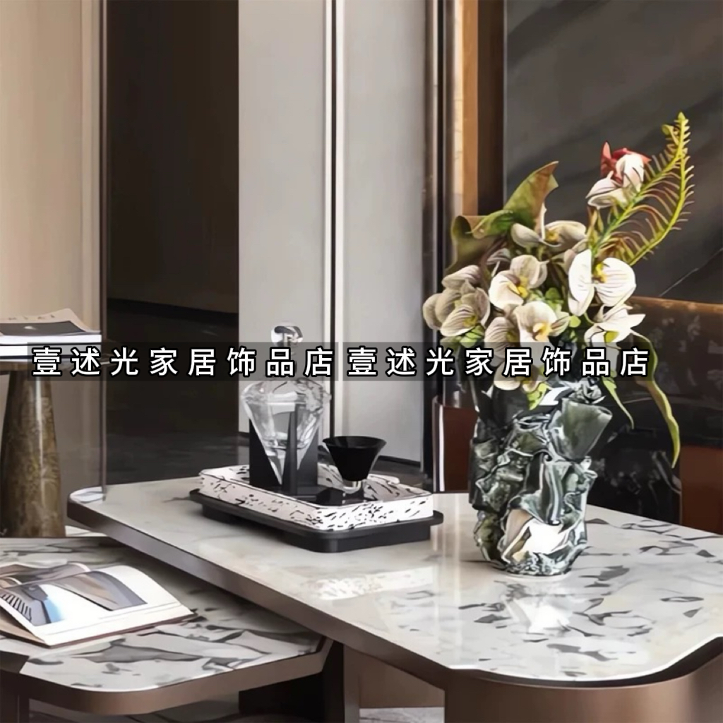 现代简约样板间售楼处客厅餐桌装饰创意花器花艺酒具组合摆件软装