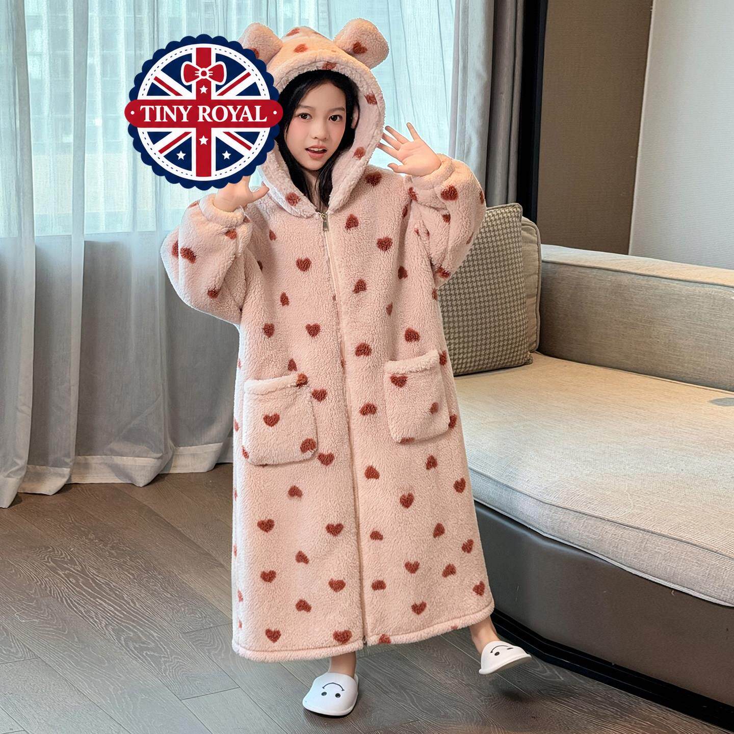 英国TINY ROYAL儿童冬季新款女童浴袍冬季睡袍法兰绒加厚珊瑚绒睡
