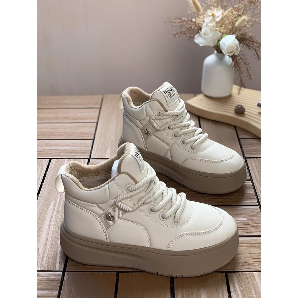 高帮女鞋2025新款秋冬季百搭加绒保暖棉鞋厚底休闲运动软皮板鞋女,女鞋,休闲板鞋,淘宝优惠券,粉丝福利购,淘宝优惠卷