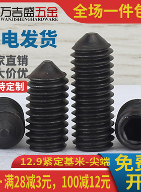 12.9级锥端紧定螺钉黑色尖头机米螺丝M12M14M16*x16x20x25x30x40