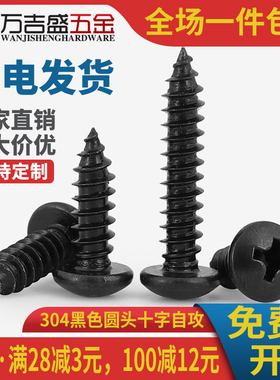 304不锈钢黑色PA圆头十字自攻螺丝螺钉盘头M5M6*x20x25x30x50x80