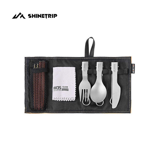 ShineTrip山趣户外露营纯钛折叠刀叉勺轻量化便携野炊钛餐具套装