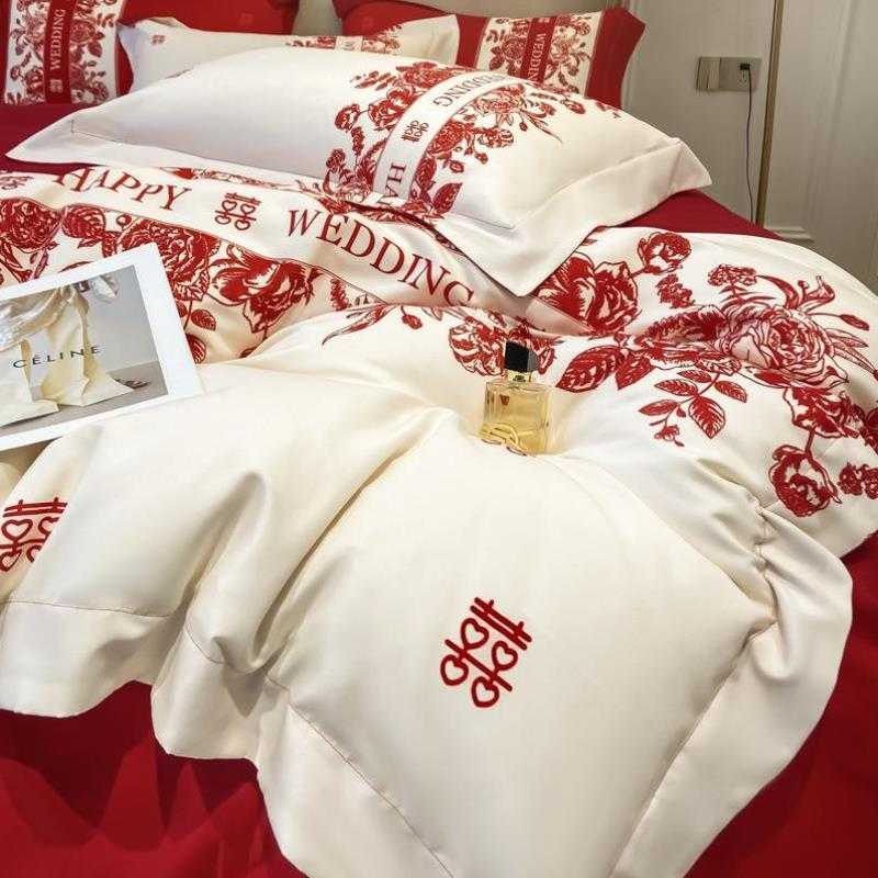 空调新人红色红色大婚床被床单毛毯四件套婚庆新婚简约结婚礼物送