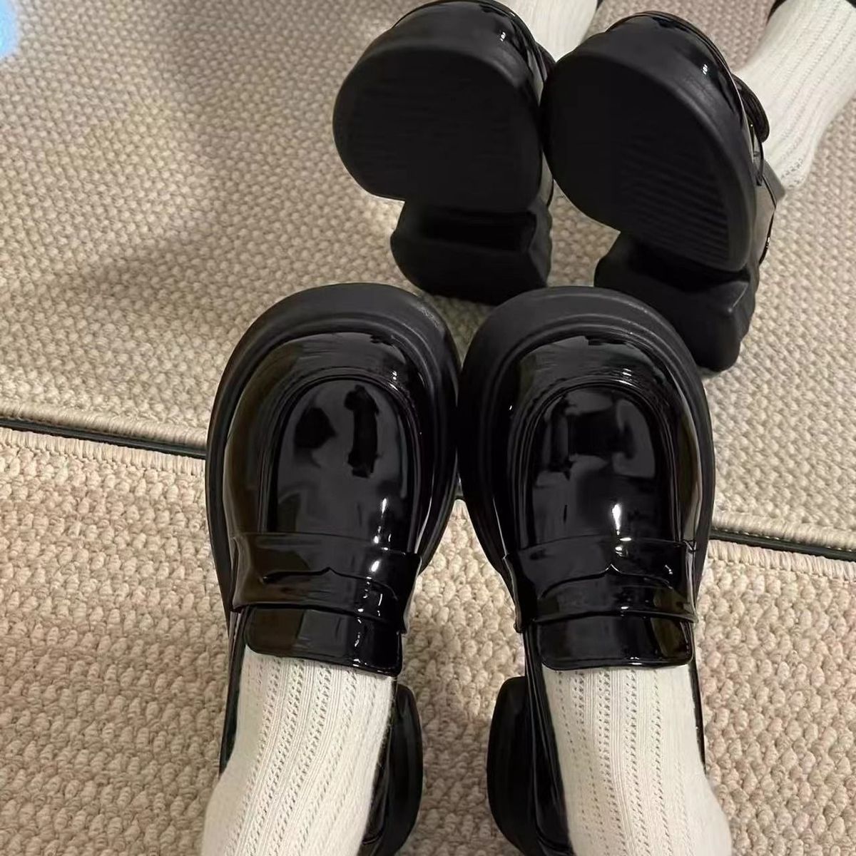 小码乐福鞋313233百搭金属扣小皮鞋复古厚底乐福鞋女粗跟英伦风